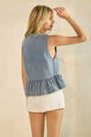 Veveret Tie Front Sleeveless Denim Top