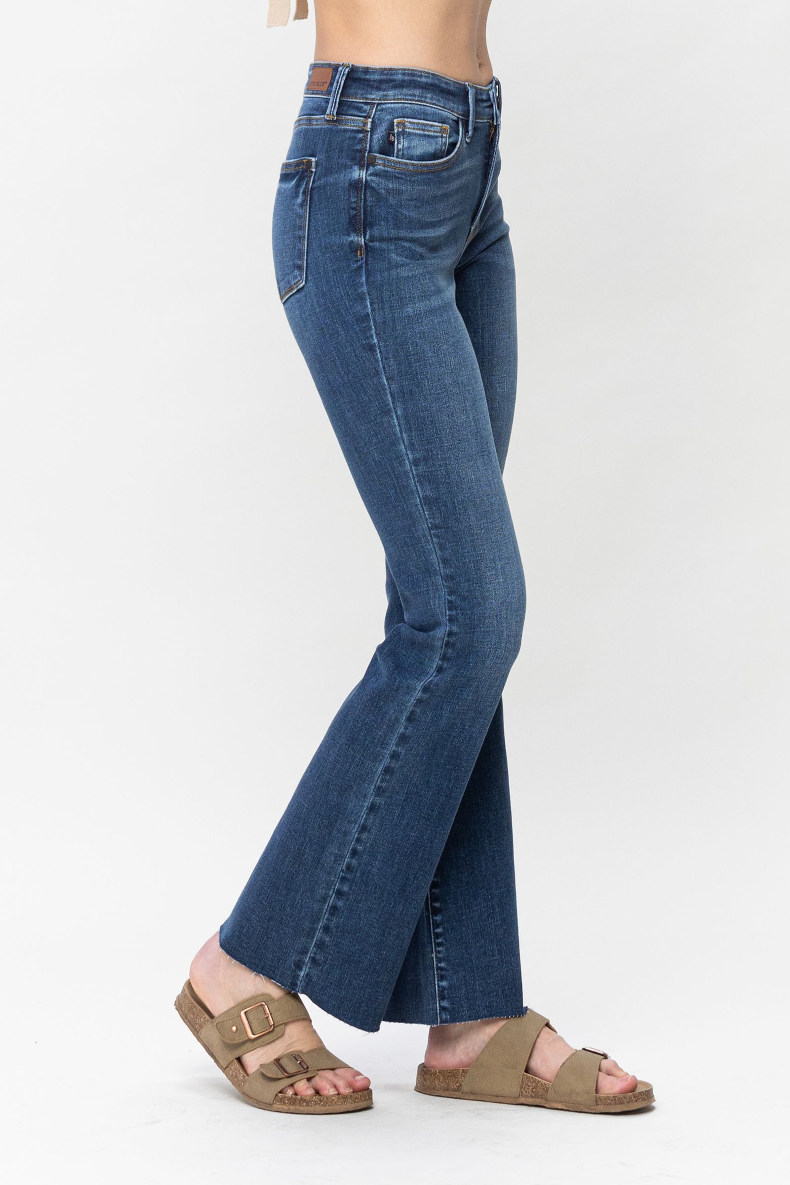 Judy Blue Mid Rise Harsh Contrast Wash and Cut Hem Bootcut - Curvy Size