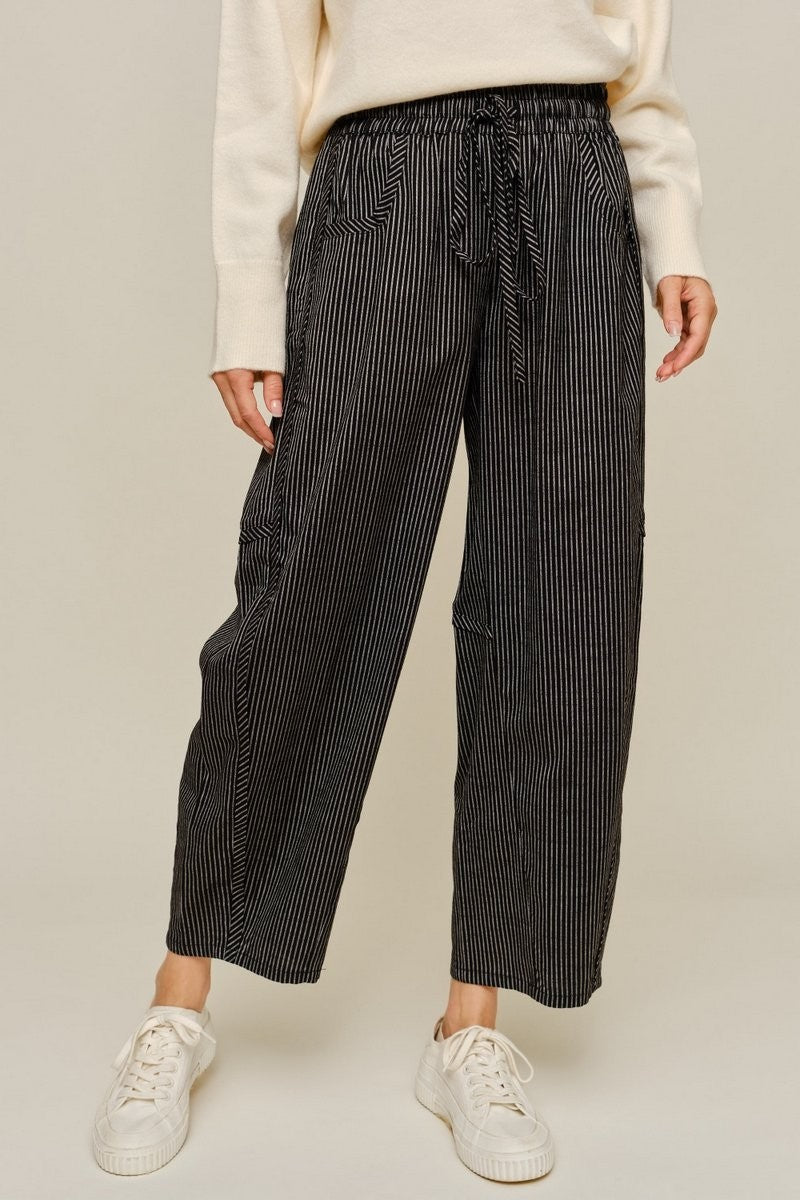 Drawstring Waist Stripe Barrel Pants