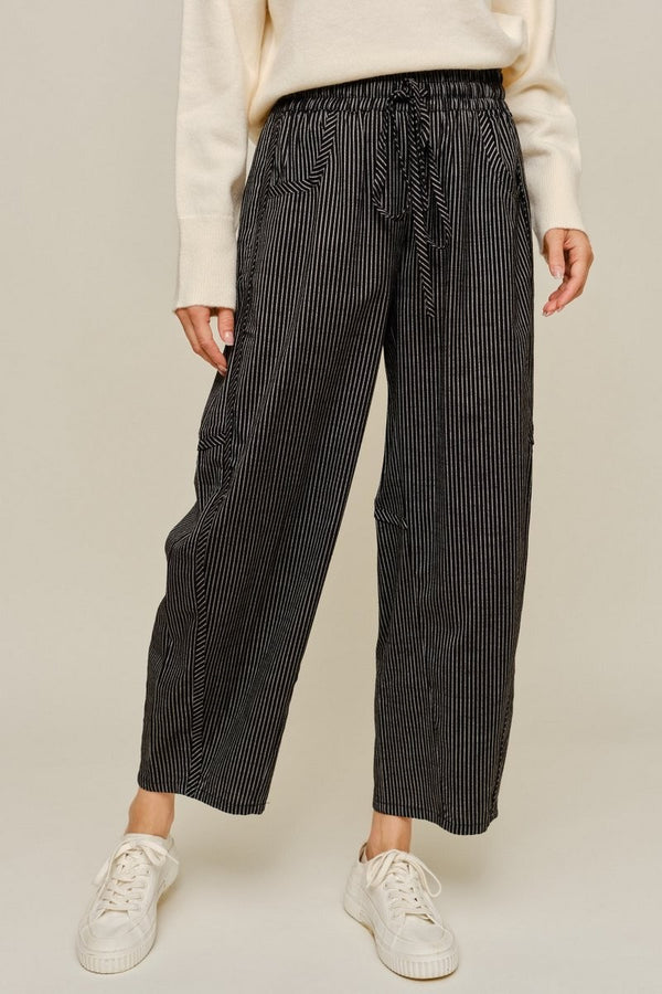 Drawstring Waist Stripe Barrel Pants