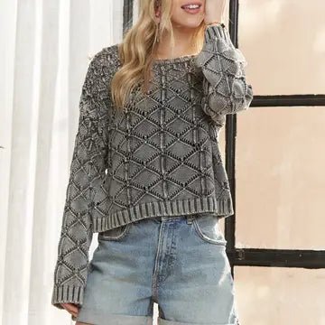 Long Sleeve Diamond Knit Top - Blush & Cactus