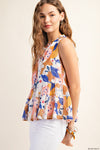 SALE KORI Tiered Sleeveless Floral Lined Top Ruffle Neck