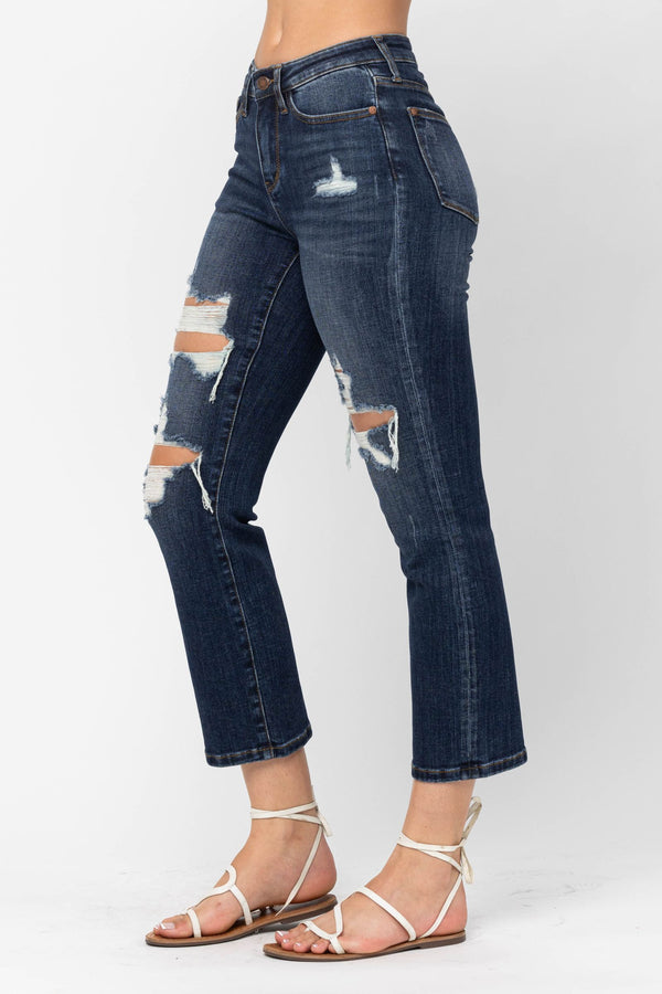 Judy Blue Mid Rise Crop Let Straight