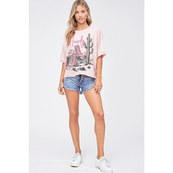 Howdy Pink Cactus Terry Top