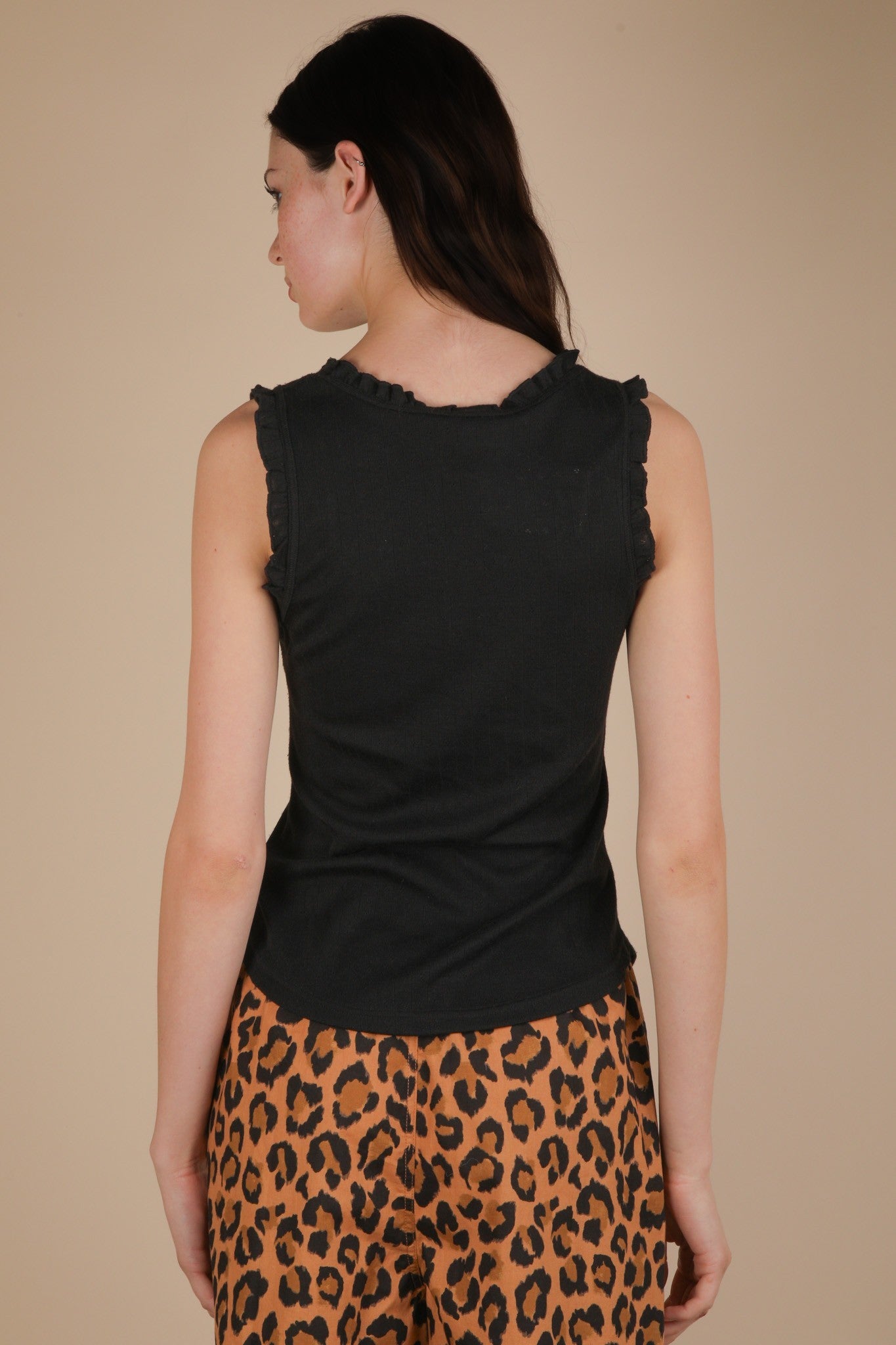 Very J Bow Trim Ruffled Knit Tank Top