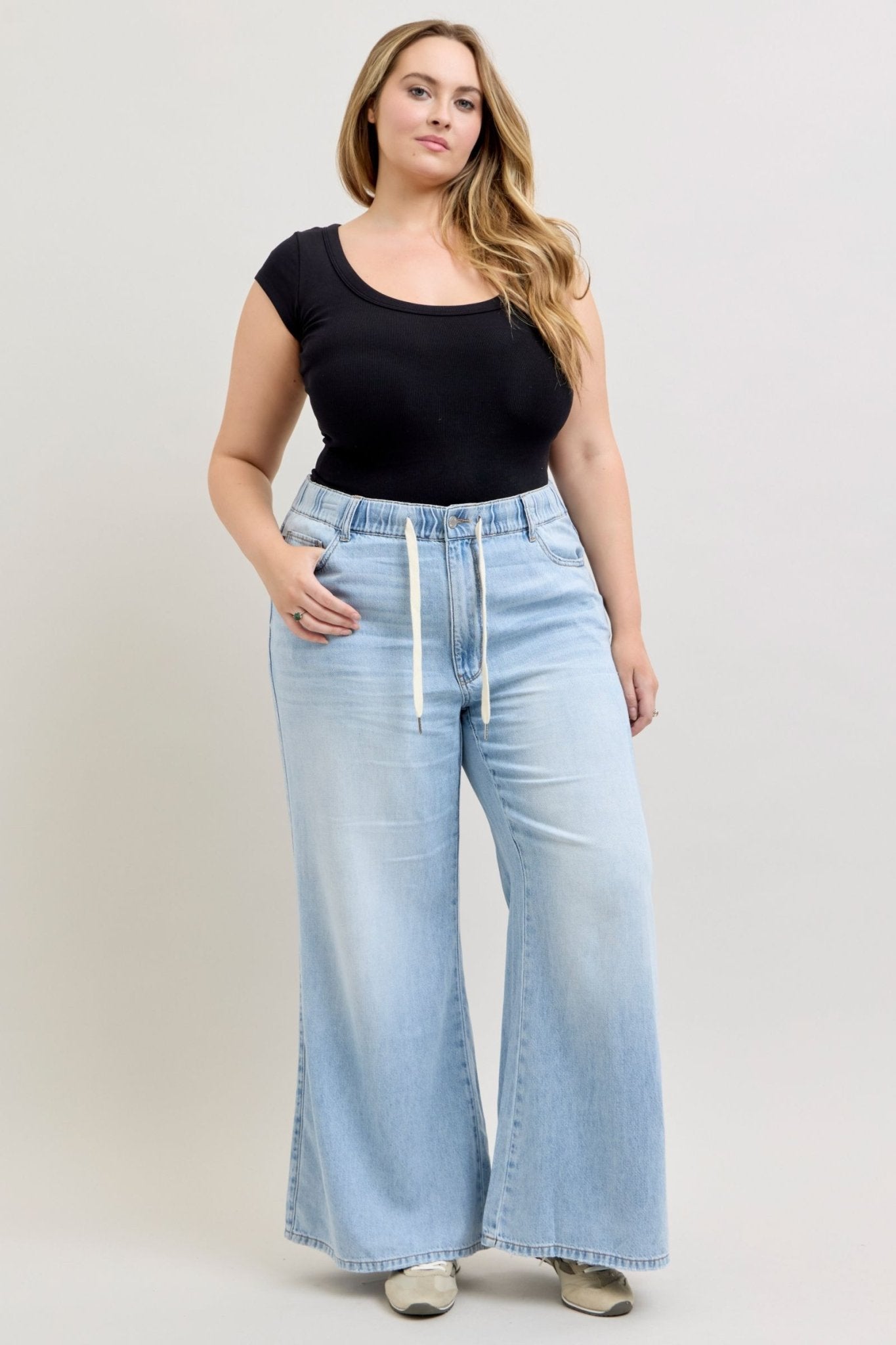 Judy Blue HW Featherweight Pallazo Shadow pants - Blush & Cactus