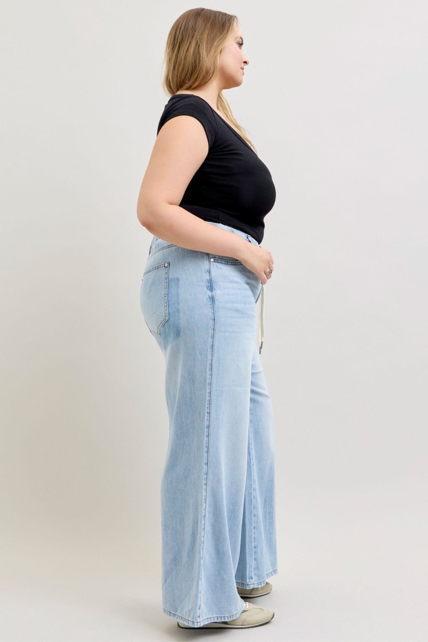 Judy Blue HW Featherweight Pallazo Shadow pants - Blush & Cactus