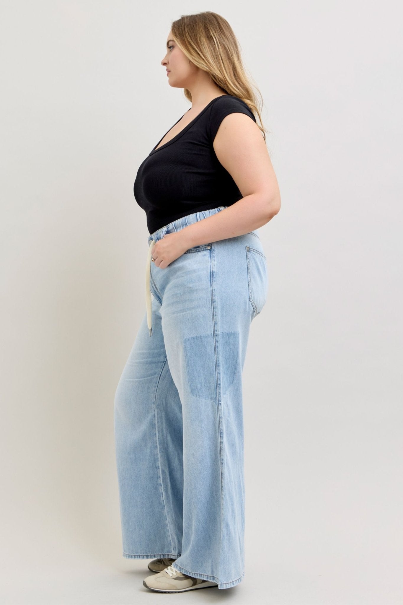 Judy Blue HW Featherweight Pallazo Shadow pants - Blush & Cactus