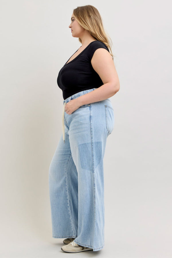 Judy Blue HW Featherweight Pallazo Shadow pants - Blush & Cactus