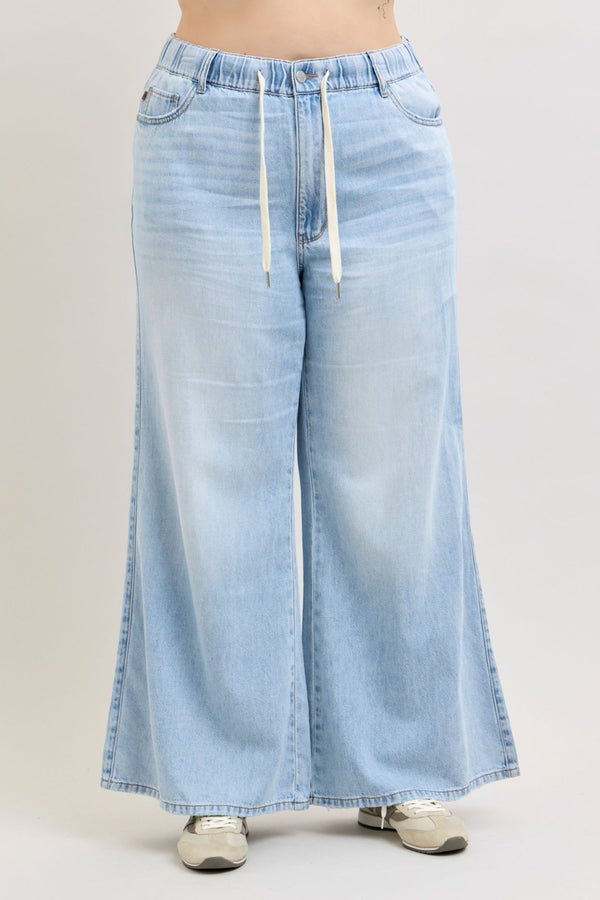 Judy Blue HW Featherweight Pallazo Shadow pants - Blush & Cactus
