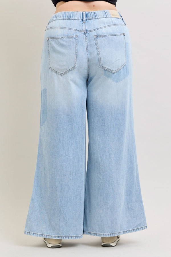 Judy Blue HW Featherweight Pallazo Shadow pants - Blush & Cactus
