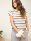 Multi - Color Stripe Crewneck Sleeveless Knit Top - Blush & Cactus