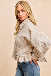 Textured Floral Pattern Ruffled Hem Shirt Top