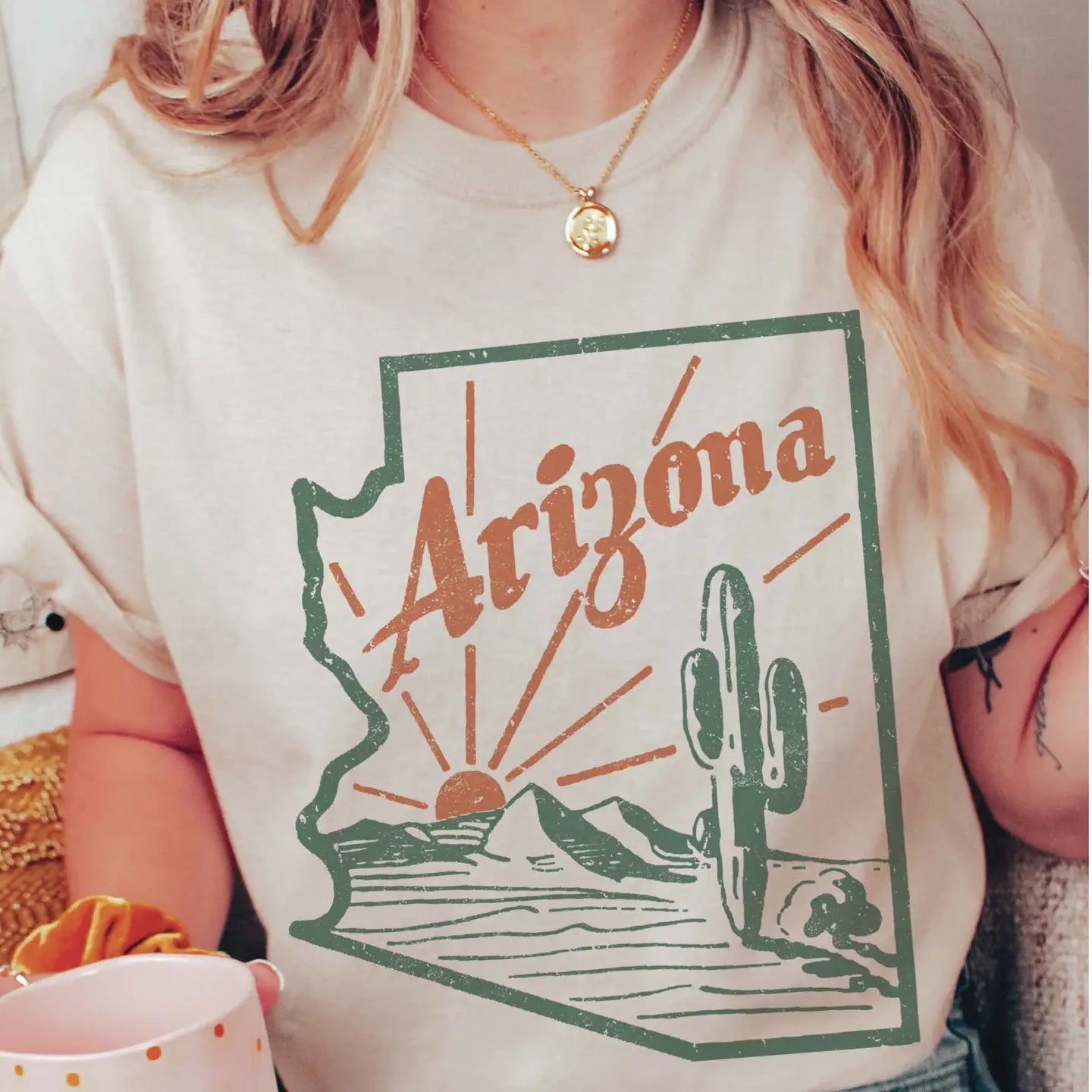 Arizona Desert Graphic Tee - Blush & Cactus