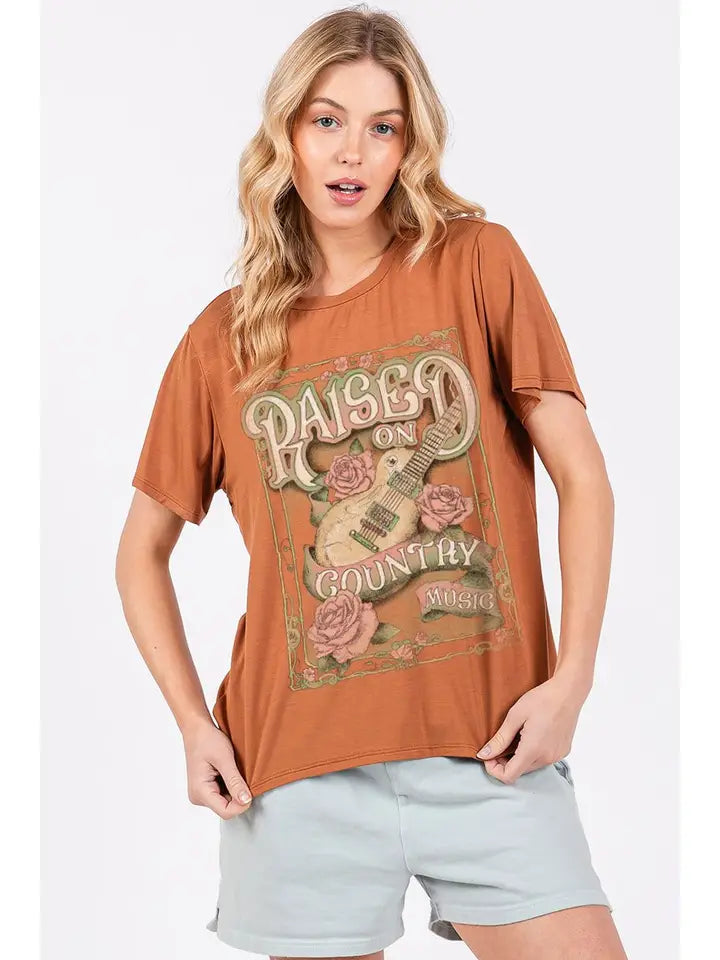 Zutter Raised On Country Music Graphic Rayon Top