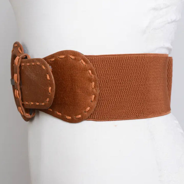 Distressed Wide Stitch Elastic Belt - Western Chic Style