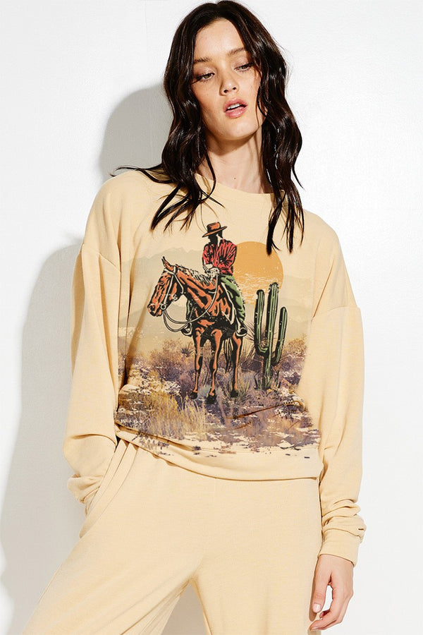 Desert rodeo print soft sweatshirt and pant set