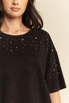 Davi & Dani Hotfix Studded Short Sleeve Loose Fit Top - Curvy Size