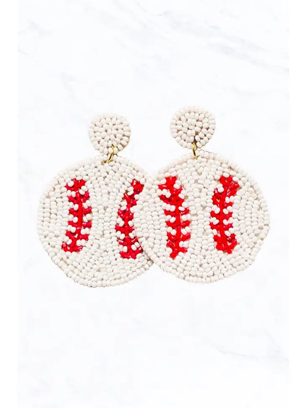 Baseball, Softball Seed Bead Fabric Post Dangle Earrings