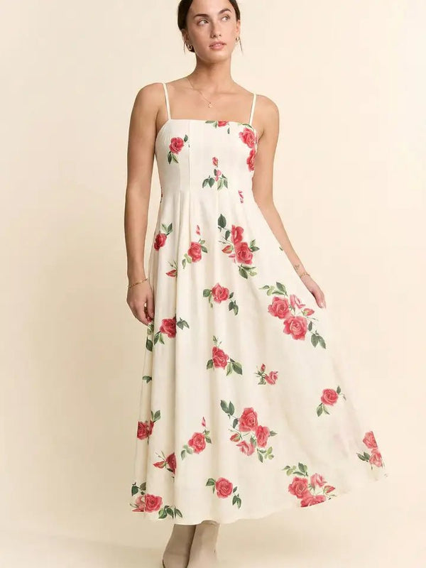 Printed French Terry Bra Straps Midi Dress - Blush & Cactus