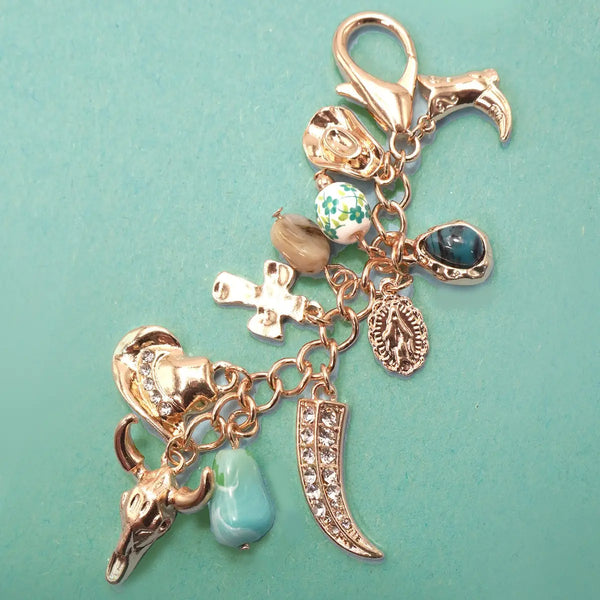 Western Porcelain Cross Boot Cowboy Hat Bag Charm
