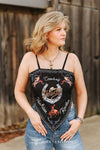 Black Western Howdy Printed Spaghetti Strap Peak Top - Blush & Cactus