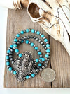 3 Layered Beaded Western Cactus Stretch Bracelet - Blush & Cactus