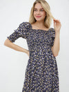 Blue B Floral Print Smocked Bodice Puff Midi Dress
