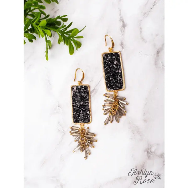 Crushing On You Black Crystal Rectangle Dangle Earrings