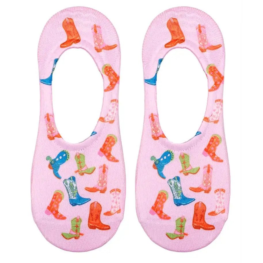 No - Show Liner Socks - Assorted Cowboy Boots - Pink - Blush & Cactus
