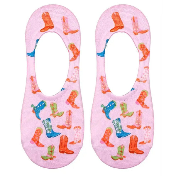 No - Show Liner Socks - Assorted Cowboy Boots - Pink - Blush & Cactus