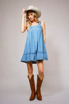 Blue B Western Buckle Strap Ruffle Deniim Dress