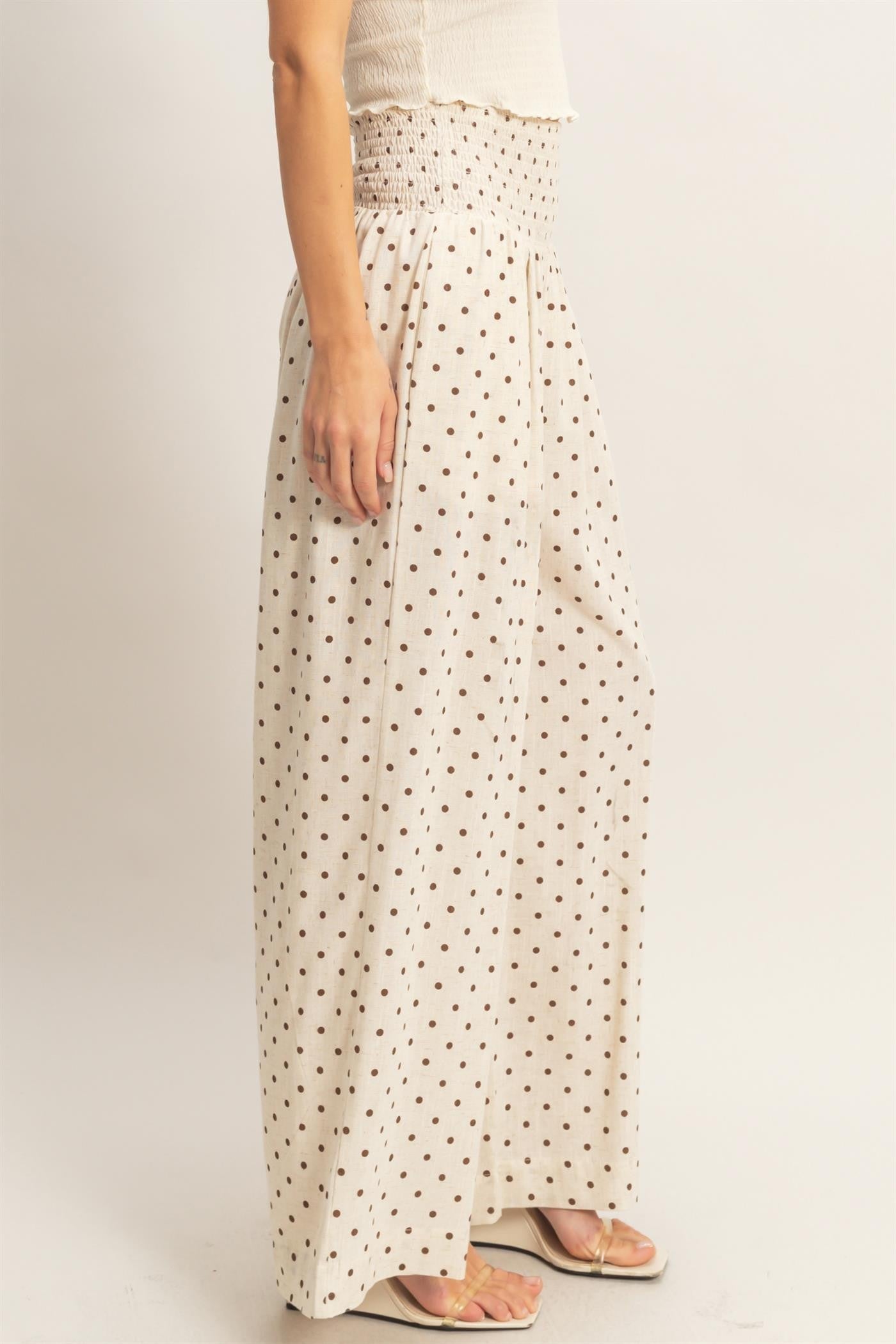 Polka Dot Elastic Wide - leg Pants - Blush & Cactus