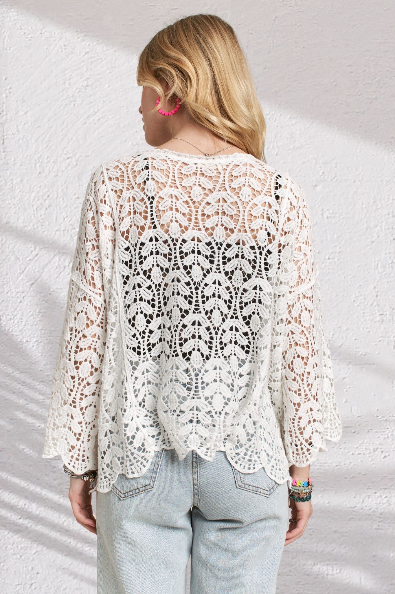 Adora Leaf Pattern Crochet Cardigan - Blush & Cactus