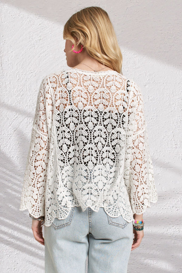 Adora Leaf Pattern Crochet Cardigan - Blush & Cactus