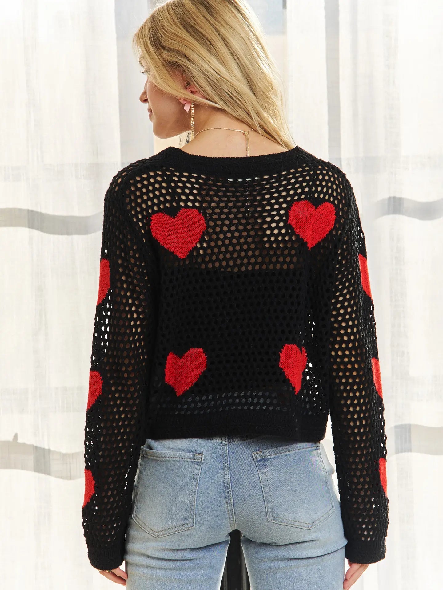 Heart Pattern Sweater Top - Blush & Cactus