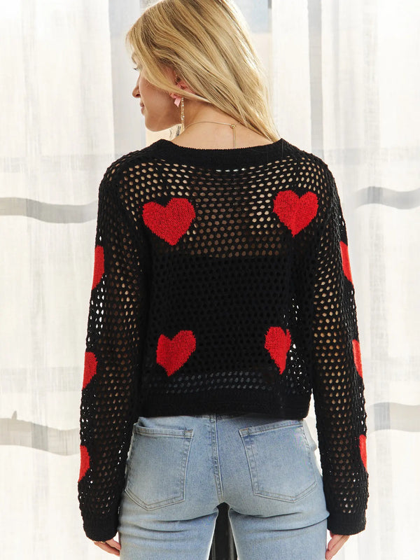 Heart Pattern Sweater Top - Blush & Cactus