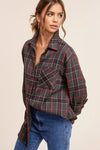 Loose Fit Button Down Soft Fabric Plaid Shirts - Blush & Cactus