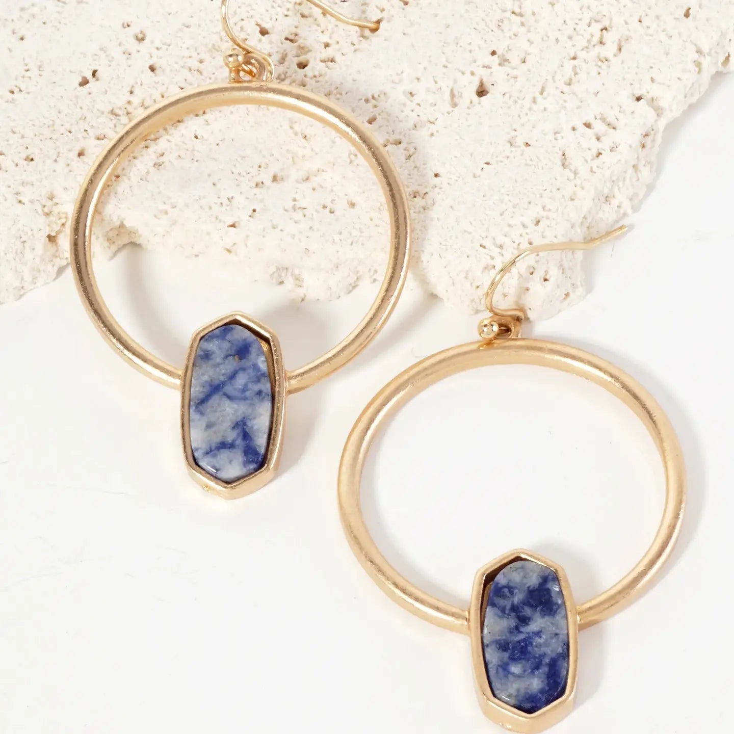 Semi - Precious Natural - Stone Hexagon Accent Circle Earrings - Blush & Cactus