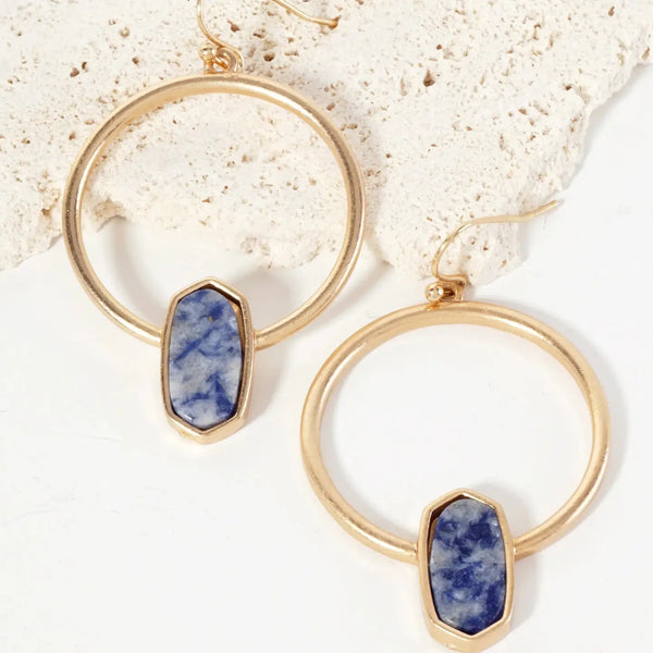 Semi - Precious Natural - Stone Hexagon Accent Circle Earrings - Blush & Cactus