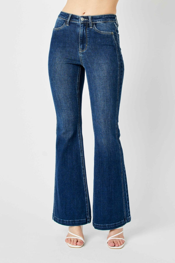 SALE Judy Blue HW Angled Side Seam Detail Flare - Blush & Cactus
