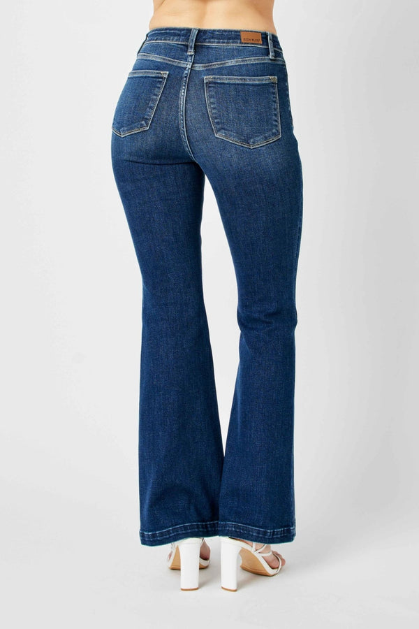 SALE Judy Blue HW Angled Side Seam Detail Flare - Blush & Cactus