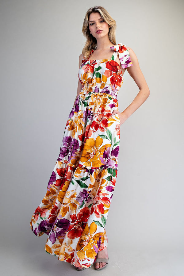 Floral Printed Tie Strap Maxi Dress ✨ - Blush & Cactus