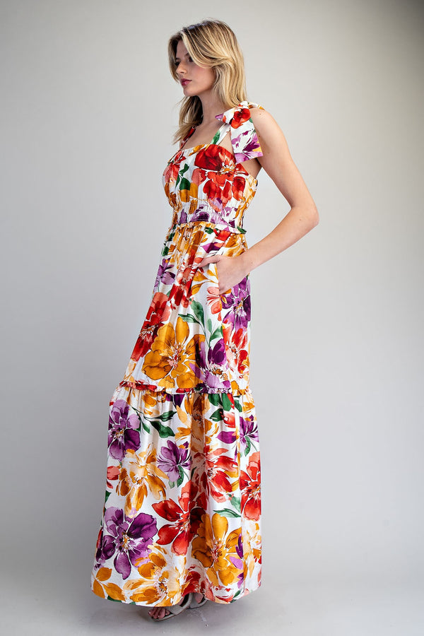 Floral Printed Tie Strap Maxi Dress ✨ - Blush & Cactus