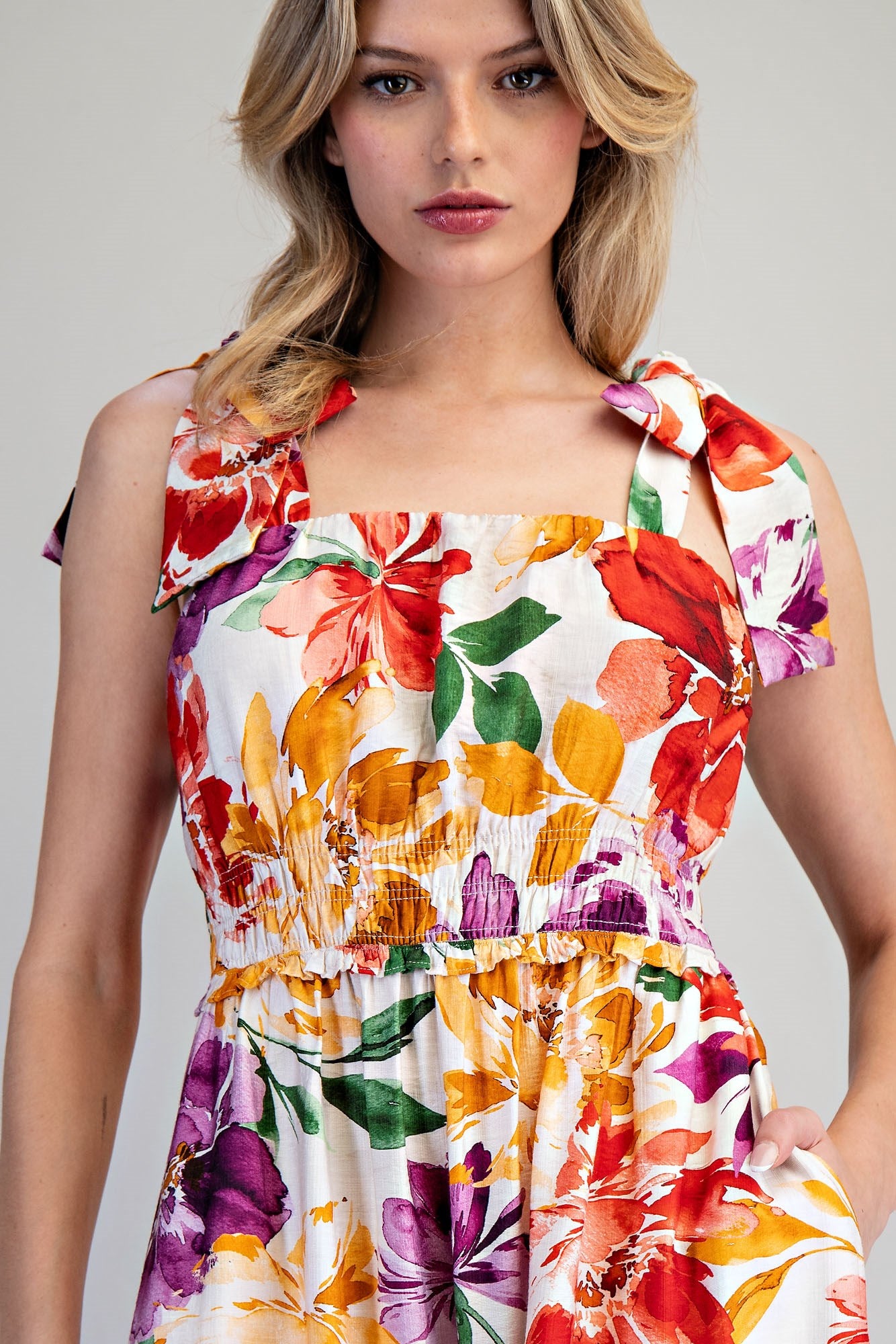 Floral Printed Tie Strap Maxi Dress ✨ - Blush & Cactus