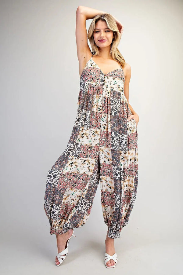 Wanderlust Patchwork Jumpsuit - Blush & Cactus