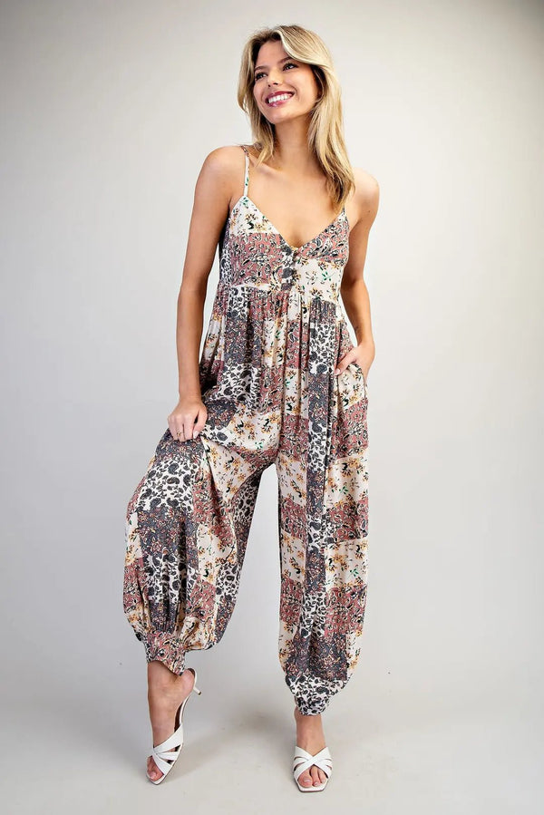 Wanderlust Patchwork Jumpsuit - Blush & Cactus