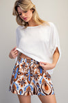 Geometric Pattern Drawstring Shorts - Blush & Cactus