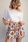 Geometric Pattern Drawstring Shorts - Blush & Cactus
