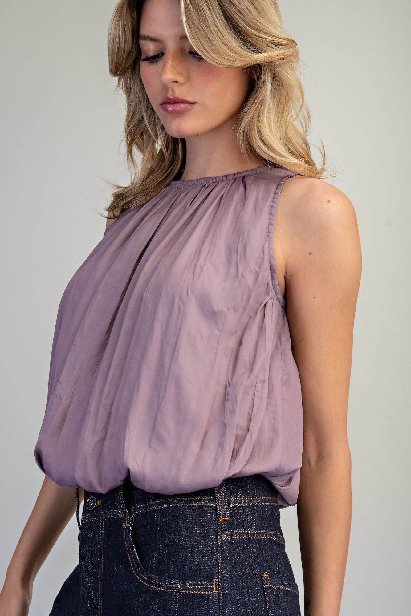 eesome Solid Sleeveless Gathered Blouse ✨ - Blush & Cactus
